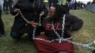 Black Lives Matter Activists Chain Themselves Together to Block Inauguration Checkpoint