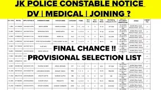 JK Police Constable Final Notice 2025 | Selection List  | JK Police Constable Medical & Joining ?