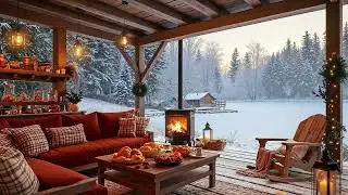 Snow-Kissed Porch Jazz ❄️ Cozy Smooth Jazz for Winter Evenings, Fireplace & Relaxing Vibes