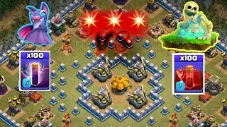 100 Max Bat Spells Vs 100 Max Skeleton Spells😯✌️ |Amazing Gameplay On Clash Of Clan Private Server|