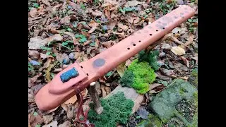 Indianer Doppelfl&ouml;te aromatische rot Zeder D 432 Hz ~ Labradorit & Mondstein