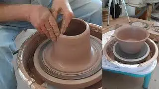 CLAY BOWL THROWN ON A WHEEL    CENTERING AND THROWING A BALL OF CLAY