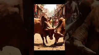 Wow Two Bulls🐂 Are Fighting In BAZAR😱 Funny Video 😗#shorts#viral#animal# #cow #comedy #animals #bull