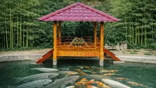 FULL VIDEO: Man builds log cabin on fish pond at forest farm