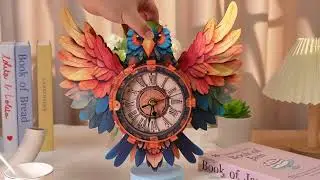 Colorful Parrot 3D Wooden Puzzle Clock, DIY Craft Kit | Cutywood