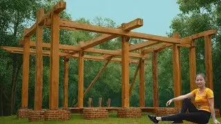 Young Girl Alone Builds a Wooden House from Heavy Logs | Survival Journey