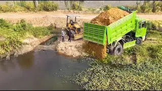 Perfectly Started New Project!5TDump Truck Filling Land Delete Field,By SkillDozer D21P Pushing Soil