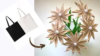 DIY carry bag flowers / best out of waste craft ideas / flower making / shopping bag crafts