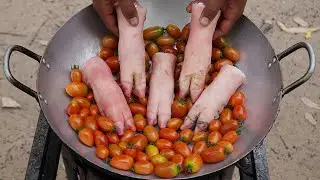 Braised Pork Trotters with Grape Tomato | Tender Pig Feet Cooking and Eating