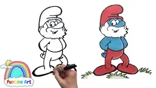 HOW TO DRAW AND COLOUR IN PAPA SMURF | THE SMURFS #stepbystep #drawing #tutorial | Funtime Art