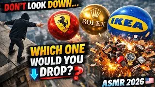 Don&rsquo;t Look Down 😱 Which GIANT World Brand Sphere Would YOU Drop From This Rooftop? 🌍⬇️Mega ASMR 2026