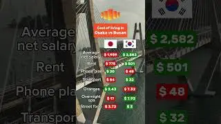 Cost of living Osaka vs Busan #osaka #busan #korea #japan #japanlife #rent #salary #korealife