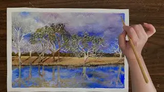 Painting Prairie Trees Mirrored in Water/Step-by-Step Timelapse @Kelly&rsquo;sLandscapeArt