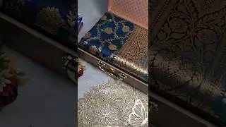 🦚 Beautiful Peacock blue shade Banarasi satin silk saree Golden zari jaal work ✨️
