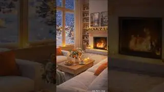 Soothing Piano Music & Fireplace Sounds in a Snow Fall Day ❄️ Cozy Living Room for Deep Relaxation.