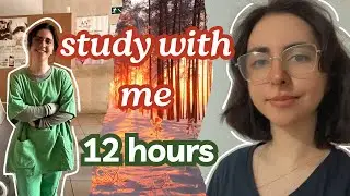 12-Hour Deep Focus Study With Me | Pomodoro 60/10 + Forest | Cozy Fireplace (No talking)|Med Student