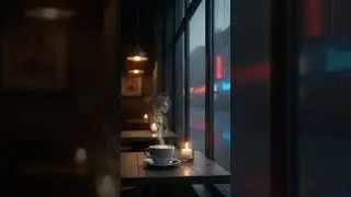 Rainy Caf&eacute; ☕🌧️ | Neon Reflections & Warm Cappuccino #morningcalm #coffee #cozynights