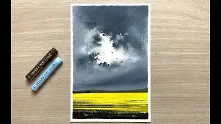 Draw a scenery with stormy sky using oil pastels