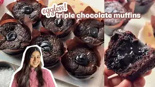 Eggless triple chocolate muffins | Super decadent