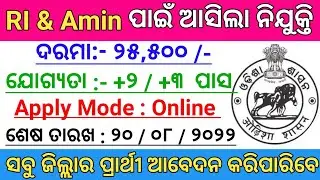 RI,Amin Recruitment 2022 l Odisha Govt Jobs l 12th Pass Jobs l Odisha Job vacancy