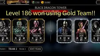 Mortal Kombat Mobile- Black Dragon Fatal Tower- level 186 win using Gold Characters