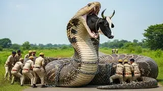 Brave Rescue Team Saves Mother Cow from Giant 60-Foot Long Cobra Attack