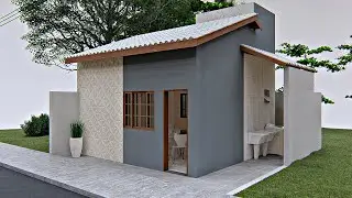 Planta 3D | Pequena Casa 5x5M em &Aacute;rea Estreita e com 01 Quarto | Dutram