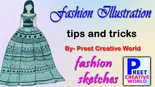 Simple Dresses drawings step by step / Fashion illustration drawing By Preet Creative World