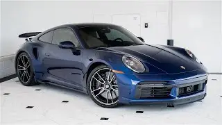 Gentian Blue on Black/Atacama Beige 2023 Porsche 911 Turbo S