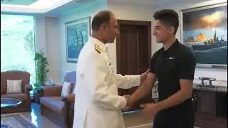 WORLD JUNIOR SQUASH CHAMPION HAMZA KHAN MEETS NAVAL CHIEF