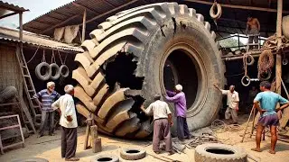 Man Repairing A Huge Old Tire Sidewall | Amazing Repairing of Truck Tire.