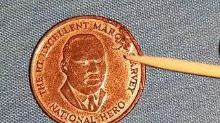 Struck through thread & collar die crack error coin of 25 cents of Jamaica of 1996 of Marcus Garvey