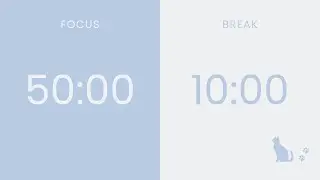 2 hour Pomodoro Timer 50/10 with a Little Cat 🐈&zwj;⬛🩵 No Music, Light blue & Soft White Calm Study