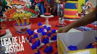 Decoración de mesa de Liga de la justica, super héroes, mesa de cumpleaños para niño de super héroes