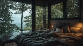Best Heavy Rain in a Cozy Wood Cabin 🌧️ Hanging Light Ambience for Deep Sleep