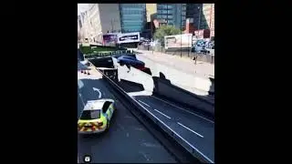 Car #jumps over a #truck#and #bus#crazy no #crash