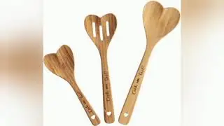 3 Pcs Valentine's Day Bamboo Heart Spoons Heart Shaped Spoons Kitchenware Engraved Heart Shaped