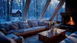Winter Piano Music in a White Room ❄️ | Snowy Window View & Fireplace Ambience  | Chill Study