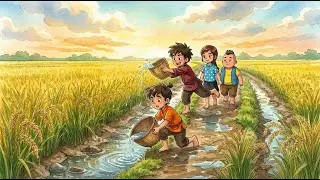 Foraging Crayfish and Fish | Quiet Rural Life in a Green Rice Field 🌾  🎧 Ghibli Music