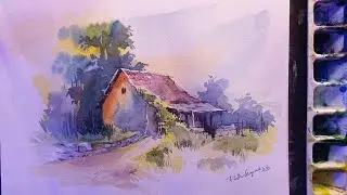 Watercolor landscape tutorial for beginners | Landscape painting .