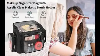 Relavel Large Makeup Organizer Bag with Removable Acrylic Clear Makeup Brush Holder