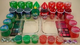 Red vs Green - Mixing Sprite vs Coca Cola Makeup, Glitter, Things Into Slime ★ Satisfying ASMR #124