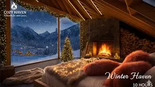 Cozy Winter Cabin Ambience ❄️ Snowy Mountain View, Fireplace & Soft Piano Music (10 Hours)