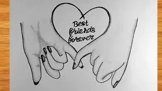 How to draw friends holding Hands pencil sketch|| friendship day special Drawing||Bestfriend forever