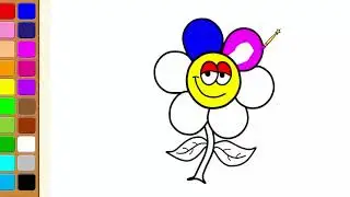 How to draw a beautiful happy flower and color step by step for kids