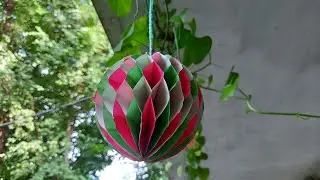 How to make a honeycomb ball | DIY | subtitles ✔🙃 | Hanging paper ball |  Hanging puffy flower ball