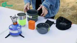 Amazon com   Odoland Camping Cookware Stove Carabiner Canister Stand Tripod and Stainless Steel Cup,