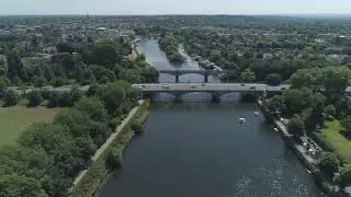 4K Twickenham bridge Richmond upon Thames Surrey UK aerial drone stock footage clip