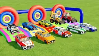 Mini & BIG TRACTOR & TRAILER vs DEEP MUD & Multi Trailer - TRACTORS vs POLICE ! Farming Simulator 22