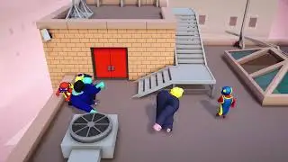 Gang Beasts - Xbox gameplay, two local players gang mode multiplayer. Try holding the doors!